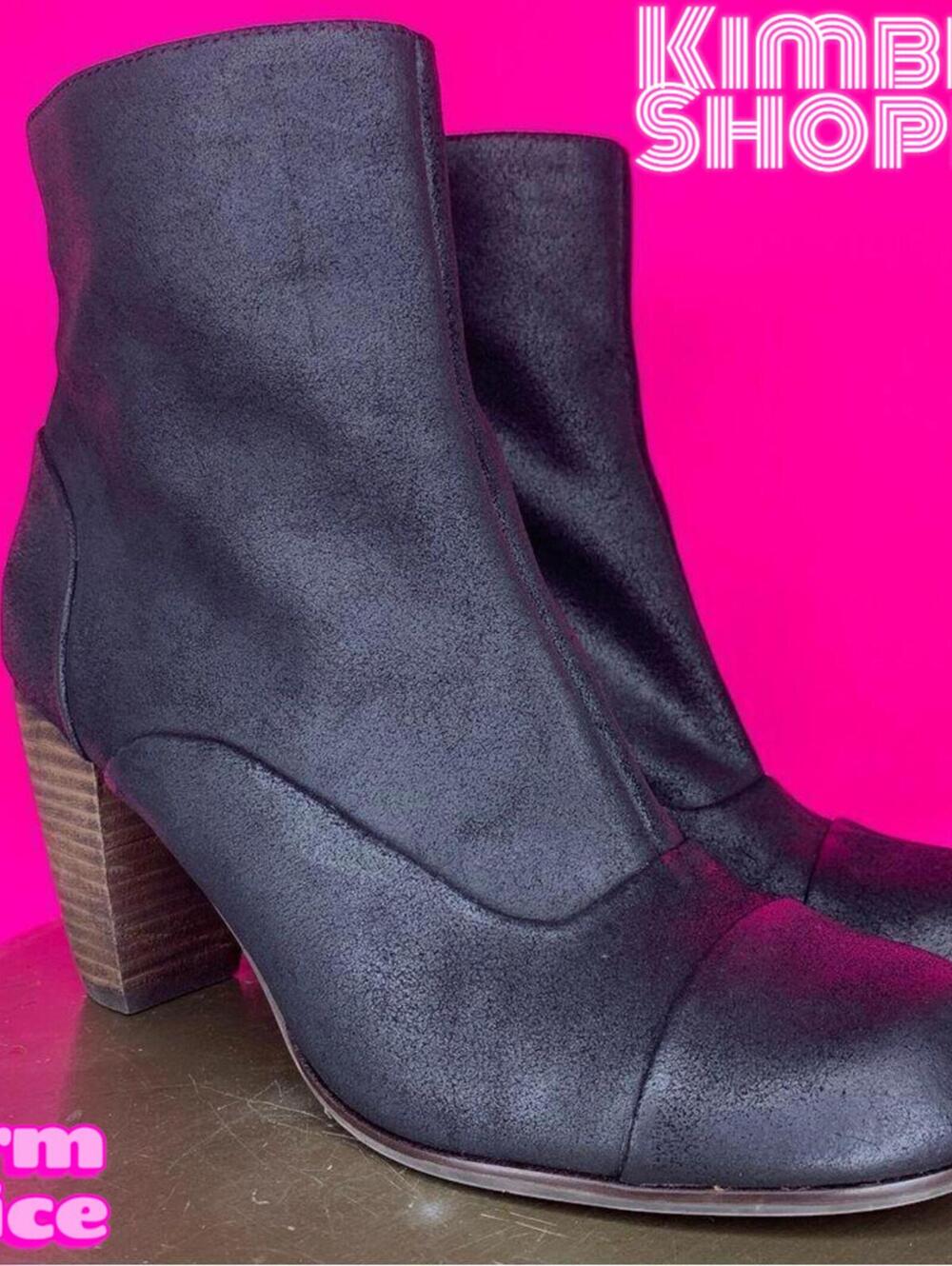 Dolce Vita Nuri Black Leather Cap Toe Stacked Heel Ankle Boot US 8 UK 5.5